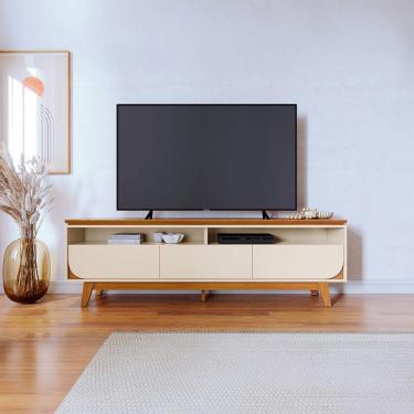 Imagem de Rack Tv 75 Pol 200cm Bancada Para Sala Elarin Cinamomo-off White M20 - D'rossi