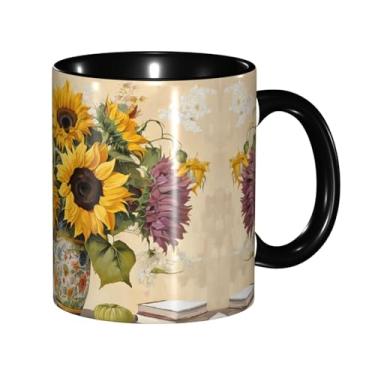 Imagem de Zeraoke Canecas de café criativas com estampa de flores de margarida e girassóis abelhas, personalizadas, presente para família, tamanho de 325 ml, unissex