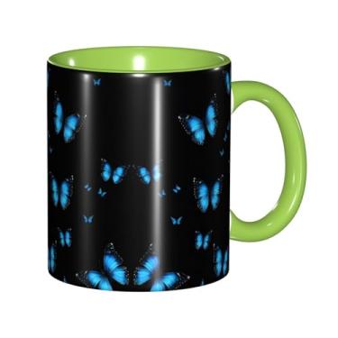 Imagem de Zeraoke Linda estampa de borboletas azuis canecas de café criativas, personalizadas, presente para família, tamanho de 325 ml, unissex