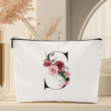 Imagem de Bolsa de maquiagem inicial, presentes personalizados para mulheres, presentes de dama de honra para o dia do casamento, Bege 2360, Impressão frente e verso para imagens de alta qualidade