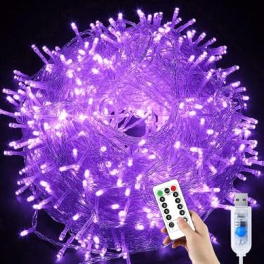 Imagem de YUANHUYUOU Luzes de corda de Natal, 6 m, 40 LEDs, alimentadas por USB, com controle remoto, à prova d'água, luzes de corda internas e externas para decoração de Natal (Roxo)