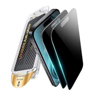 Imagem de UNBREAKcable Protetor de tela de privacidade para iPhone 15 Pro, película de vidro temperado [OneStep à prova de poeira] [anti-espião de 25°] [9H à prova de estilhaçamento] [livre de bolhas] para