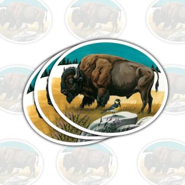 Imagem de 3 adesivos de bisão pastando, adesivos de vinil de animais selvagens fofos para laptop, caderno, diário, garrafa de água, para-choque de carro, presente para estudantes, adolescentes, amigos