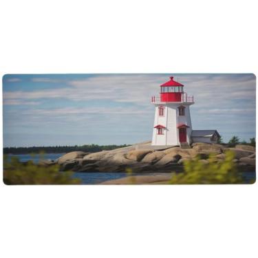 Imagem de Wassud Lighthouse Mouse Pad Gaming com base de borracha antiderrapante, mouse pad longo com borda costurada, impermeável grande mesa pad para escritório, casa, 80 cm x 30 cm