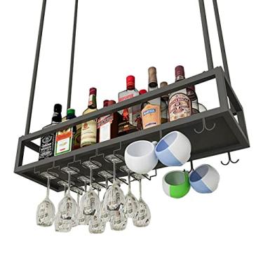 Imagem de Prateleira suspensa para copos de vinho - rack de garrafa de vinho de teto de restaurante, prateleira de armazenamento de copos de arte de ferro montada na parede, para cozinhas sob armário