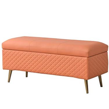 Imagem de FAMEOYA Banqueta para pés, banqueta de sofá retangular grande capacidade de armazenamento de couro PU almofada engrossada para troca de sapatos domésticos 150 kg (cor: laranja, tamanho: 60 cm)
