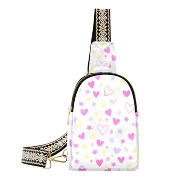 Imagem de CEBUGI Pequenas bolsas femininas coloridas com corações de estrelas, bolsa tiracolo de couro, pochete para caminhadas, viagens ao ar livre