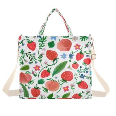 Imagem de CEBUGI Bolsa feminina Strawberries Peach com alça de ombro ajustável para trabalho, faculdade, viagem, P, A468, Medium