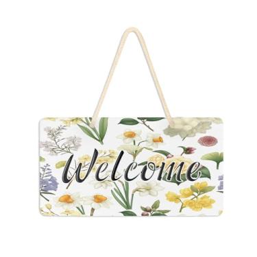 Imagem de Burbuja Placa de boas-vindas floral para porta da frente, placa de boas-vindas de PVC para decoração de férias, 15 x 28 cm