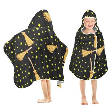 Imagem de Burbuja Toalha de banho com capuz de vassouras de bruxa para crianças, toalha de praia de pelúcia macia absorvente para meninas e meninos 3-10 anos, 61 x 127 cm