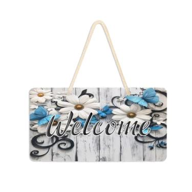 Imagem de Burbuja Placa de boas-vindas de borboleta de flor em madeira para porta da frente, placa de boas-vindas de PVC para decoração de férias de casa de fazenda, 15 x 28 cm