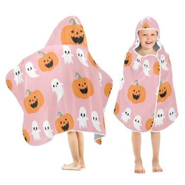 Imagem de Burbuja Toalha de banho com capuz de abóboras fantasmas de desenho animado para crianças, toalha de praia de pelúcia macia absorvente para meninas e meninos 3-10 anos, 61 x 127 cm