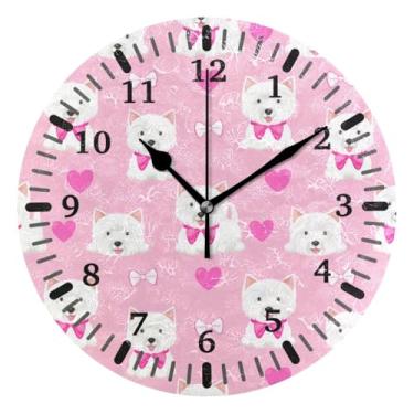 Imagem de CEBUGI White Dogs Relógio de parede operado por bateria relógios redondos silenciosos sem tique-taque relógios de parede para cozinha, banheiro, quarto, escritório, decoração 25,4 cm