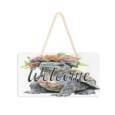 Imagem de Burbuja Placa de boas-vindas de tartaruga em flor para porta da frente, placa de boas-vindas de PVC para pendurar na parede varanda casa de fazenda, decoração de feriados, 15 x 28 cm
