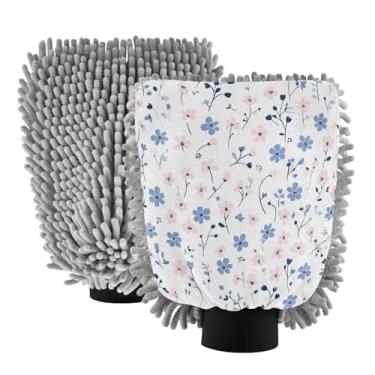 Imagem de STAYTOP Lindas luvas de lavagem de carro com pétalas de flores pequenas, 2 peças, luvas de microfibra de chenille, sem arranhões, panos de esponja de lavagem ultra absorventes para carros, limpeza