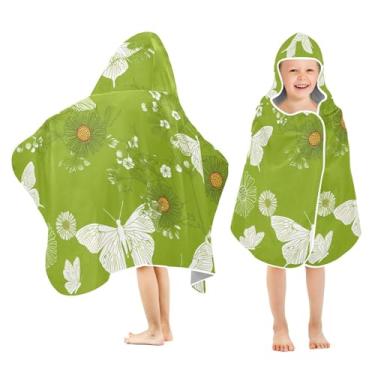 Imagem de Burbuja Toalha de banho com capuz floral borboletas para crianças, toalha de praia de pelúcia macia absorvente para meninas e meninos 3-10 anos, 61 x 127 cm