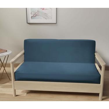 Imagem de LANE LINEN Capas Futon tamanho completo, capas de futon 100% algodão, capa de colchão futon tamanho completo para sofá-cama futon, capa de sofá dobrável sem braço, capa de sofá futon com zíper - Bluestone