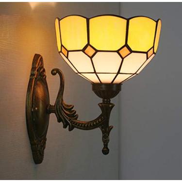 Imagem de Arandela de parede estilo Tiffany, luminária de parede minimalista mediterrânea com cúpula de vitral de 20 cm para sala de estar, quarto, varanda e corredor (6 cores), amarela.