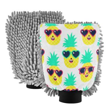 Imagem de STAYTOP Lindas luvas de lavagem de carro de abacaxi, 2 peças, luvas de microfibra de chenille, sem arranhões, panos de esponja de lavagem ultra absorventes para carros, limpeza doméstica - M