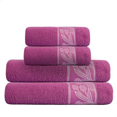 Imagem de Jogo de Toalhas para Casal Par Banho e Rosto 100% Algodão (Roxo)