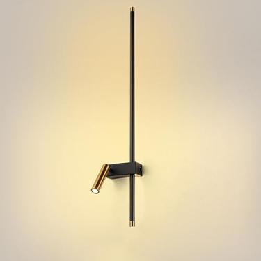 Imagem de Luminária de parede linear metálica canelada de 80 cm (31,5") com luz de leitura ajustável, luzes de parede LED - 19 W, arandela de cabeceira ultrafina, luminárias de parede em formato de fa