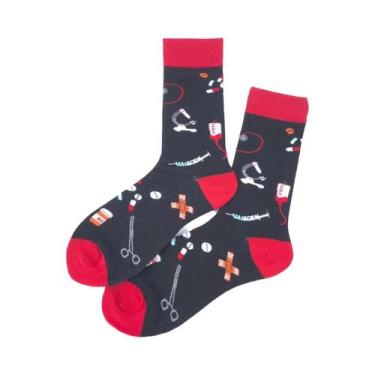 Imagem de Meias Unissex De Cano Médio Com Estampa Gráfica De Estetoscópio, Serin