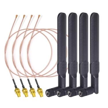 Imagem de Bingfu Dual Band WiFi 2.4GHz 5GHz 5.8GHz 8dBi RP-SMA Male Antenna 20cm 8 inch RG178 U.FL IPX IPEX to RP-SMA Female Cable 4-Pack for WiFi Router Wireless Mini PCI Express PCIE Network Card Adapter