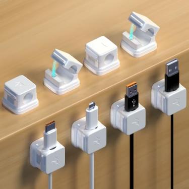 Imagem de Pacote com 8 clipes magnéticos para cabos para gerenciamento de cabos, organizador de cabos para telefone, suporte para casa, escritório, mesa de cabeceira de carro, branco