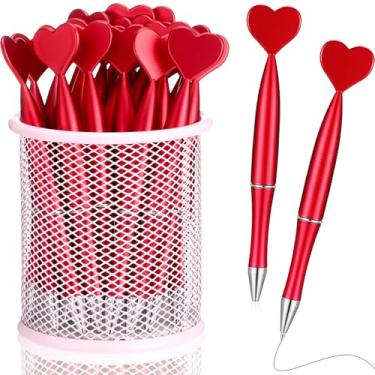 Imagem de Crtiin 100 canetas em formato de coração para Dia dos Namorados, tinta gel, preta, canetas para lembrancinhas de festa dos namorados, canetas esferográficas de coração de 0,5 mm para crianças,