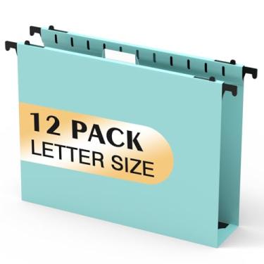 Imagem de Pastas de arquivo de plástico com capacidade extra, pacote com 12 pastas suspensas reforçadas, expansão de 5 cm, tamanho carta para arquivos em massa/gráficos médicos (azul claro)