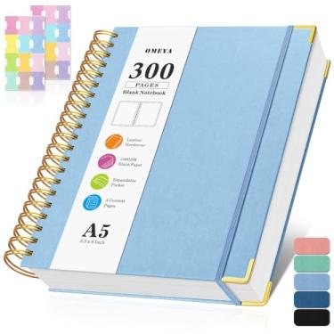 Imagem de Caderno espiral em branco: caderno de esboço de couro, caderno de capa dura sem forro de 300 páginas para mulheres e homens, diário de papel grosso sem vazamento de 100GSM, caderno de desenho A5