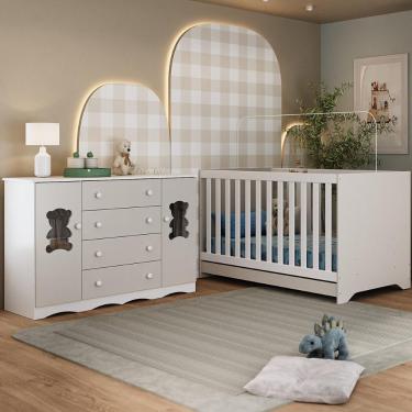 Imagem de Berço Americano 3 Em 1 Com Cômoda 2 Portas 4 Gavetas Doçura Multimóveis MP4729 Branco-off White