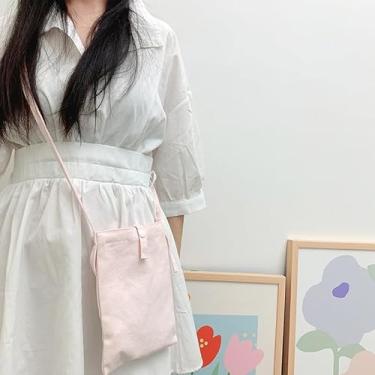 Imagem de Bolsa transversal de lona, bolsa de ombro simples de cor sólida, bolsa quadrada leve para uso diário, rosa, Medium