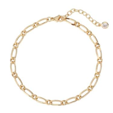Imagem de Pulseira de ouro feminina delicada banhada a ouro 14K corrente oval boho joia presente de verão