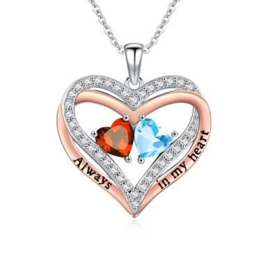 Imagem de WYDDO Colar de coração com pedra do mês de nascimento para mulheres, pingente de corações duplos sobrepostos, aniversário, dia dos namorados, dia das mães, presentes de Natal para esposa, mãe, filha