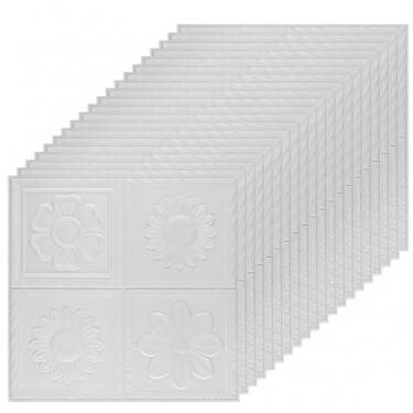 Imagem de Nuanchu 80 peças de azulejos de teto de espuma painéis de parede 3D 13,8 x 13,8 polegadas cobertos 26-104 pés quadrados azulejos de parede brancos adesivos à prova d'água papel de parede DIY para sala