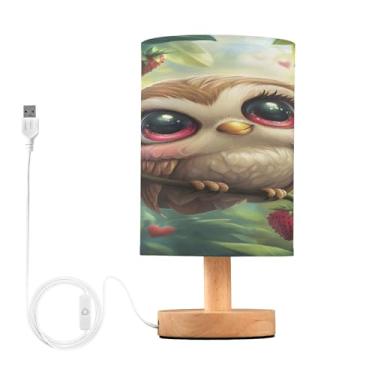 Imagem de Joisal Luzes de mesa de morangos de coruja fofa, abajur de linho, luminária noturna, lâmpadas laterais para quarto