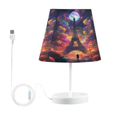 Imagem de Joisal Luminária de cabeceira Fantasy Torre Eiffel com abajur de linho para cabeceira, lâmpada regulável