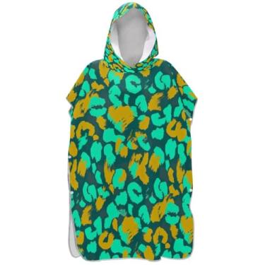 Imagem de Joisal Poncho de surf reutilizável para adultos trocador de roupas de banho com capuz toalhas de banho verde-azulado amarelo leopardo homens mulheres poncho com capuz