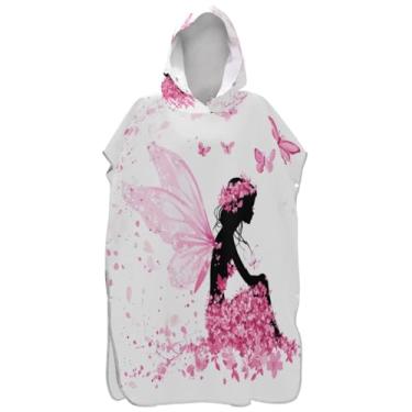 Imagem de Joisal Poncho de surfe para adultos trocador com capuz toalha de natação plus size ponchos adultos para mulheres fada flor borboleta rosa