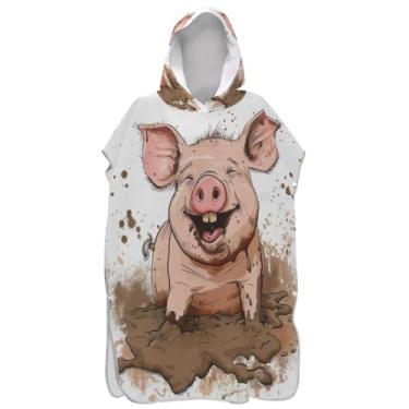 Imagem de Joisal Poncho de surfe para trocador adulto toalha de banho com capuz absorvente masculino feminino poncho com capuz porco de lama porquinho