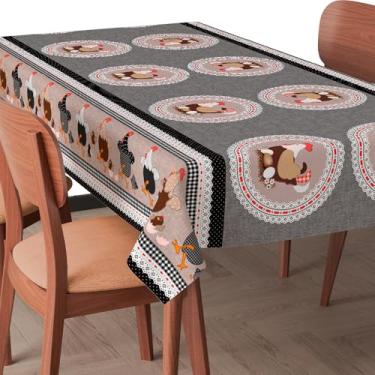 Imagem de Toalha de Mesa Plástica Impermeável Fácil de Limpar para 4 6 8 e 10 Lugares – Jogo Americano Resistente e Decorativo (Happy Chicken,1,00x1,40mt)