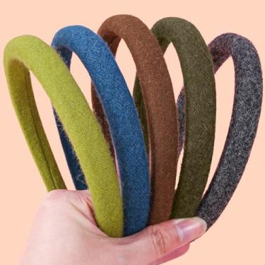 Imagem de WJYX BOWS 5 faixas de cabelo estreitas de lã macia para mulheres, meninas, acessórios de cabelo de lã antiderrapantes, multicoloridas, modernas para uso diário, maquiagem e passeios casuais