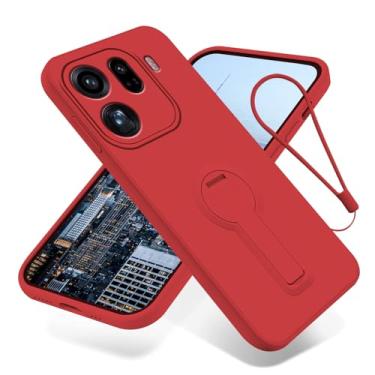 Imagem de Wousunly Compatível com Oppo Find X9 Pro, capa de silicone com cordão e suporte, capa de telefone para Find X9 Pro com suporte fino para capa protetora à prova de choque (vermelha)