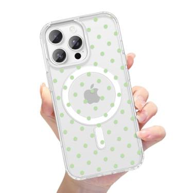 Imagem de xoniery Capa magnética transparente para iPhone 16 Pro Max, linda bolinhas, compatível com MagSafe, TPU macio, à prova de choque, capa fina feminina estética para mulheres meninas - verde