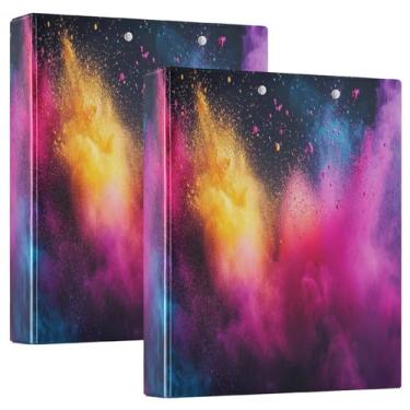 Imagem de Pacote com 2 fichários coloridos em pó explosão com prancheta com bolsos pastas escolares 3 anéis 27 x 31,5 cm pasta com 3 furos