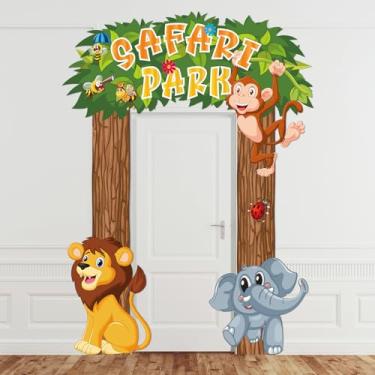 Imagem de Gilprop Decoração de festa na selva, conjunto de 3 peças com tema de animal - Macaco, leão, elefante, joaninha, desenhos para aniversário na selva, festa de zoológico, cenário de cabine de fotos (fofo