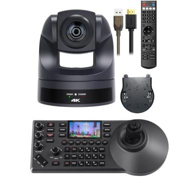Imagem de Câmera PTZ 4K 20x, HDMI USB LAN Live Streaming POE para videoconferência com controlador joystick NDI PTZ para igrejas (kit, envio do Brasil)