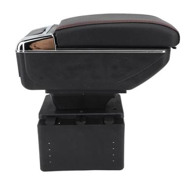 Imagem de POCREATION Caixa de Armazenamento de Apoio de Braço, Caixa de Apoio de Braço Central Frontal Com Portas Usb, Organizadora de Armazenamento Central de Camada Dupla para Carro Universal (linha Vermelha)