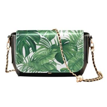 Imagem de Bolsa de ombro feminina de couro rosa e verde, bolsa de couro transversal para mulheres, bolsa de couro feminina com zíper, Folhas de palmeira tropicais verdes - 2, One Size
